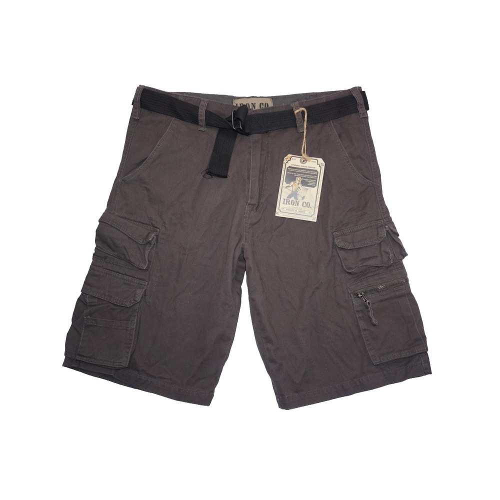 IRON CO. Brown Twill Cargo  Pocket Mens Shorts Size 36 with Belt NEW